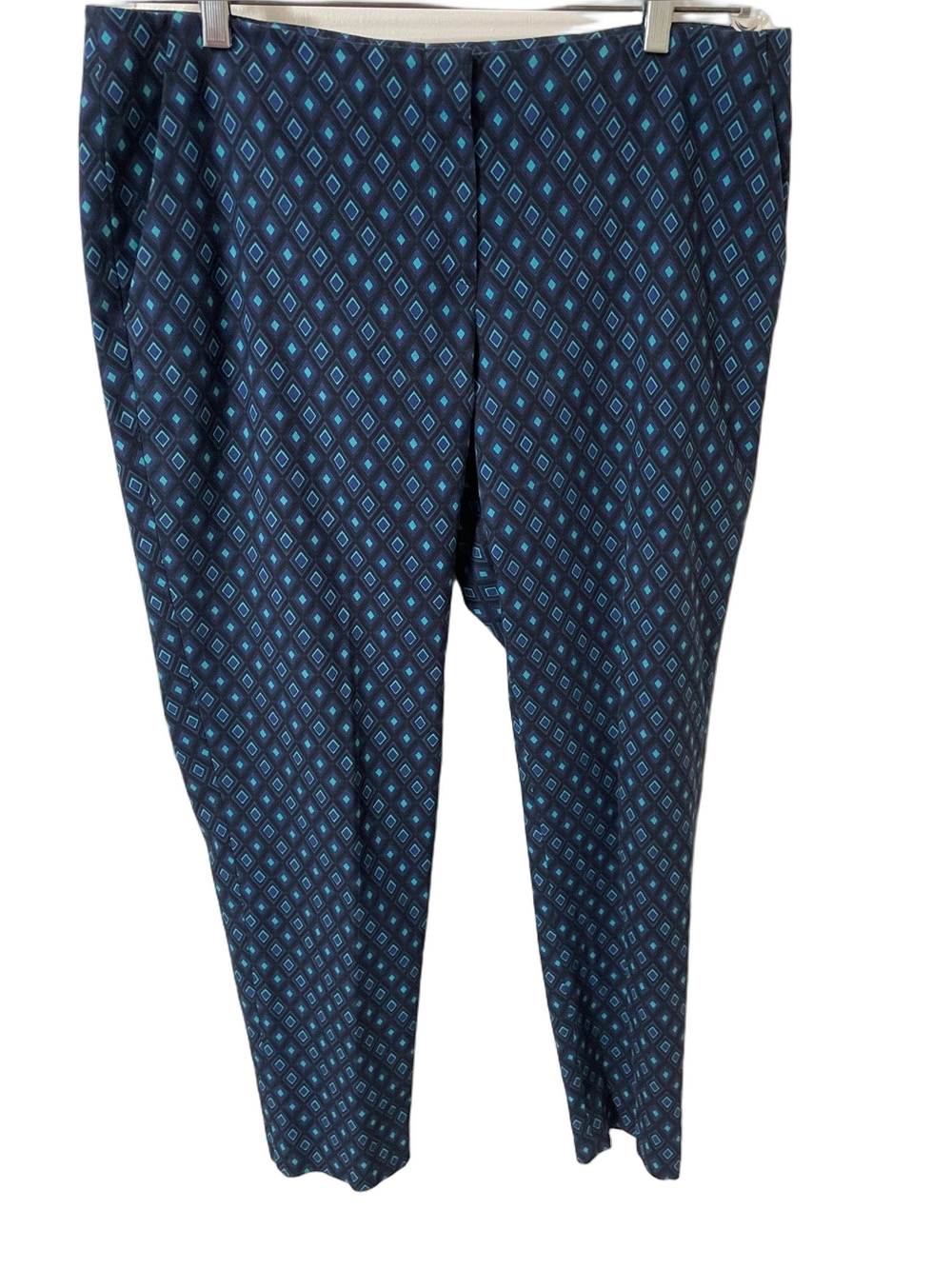 Paul & Shark Blue & Teal Diamond-Print Cropped Pants Size 14